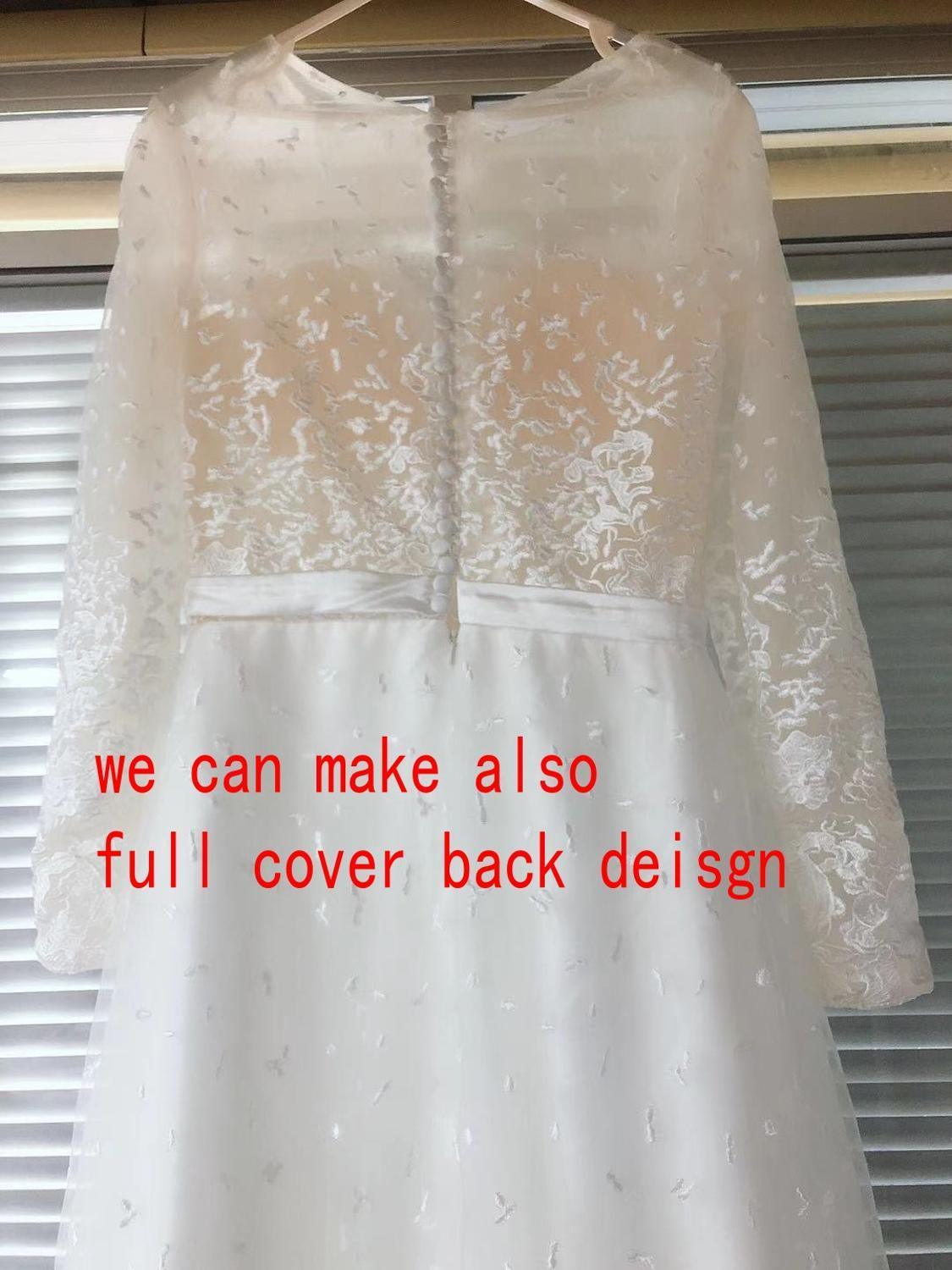 HER SHOP Dress Long Sleeves Open Back Champagne Wedding Dress