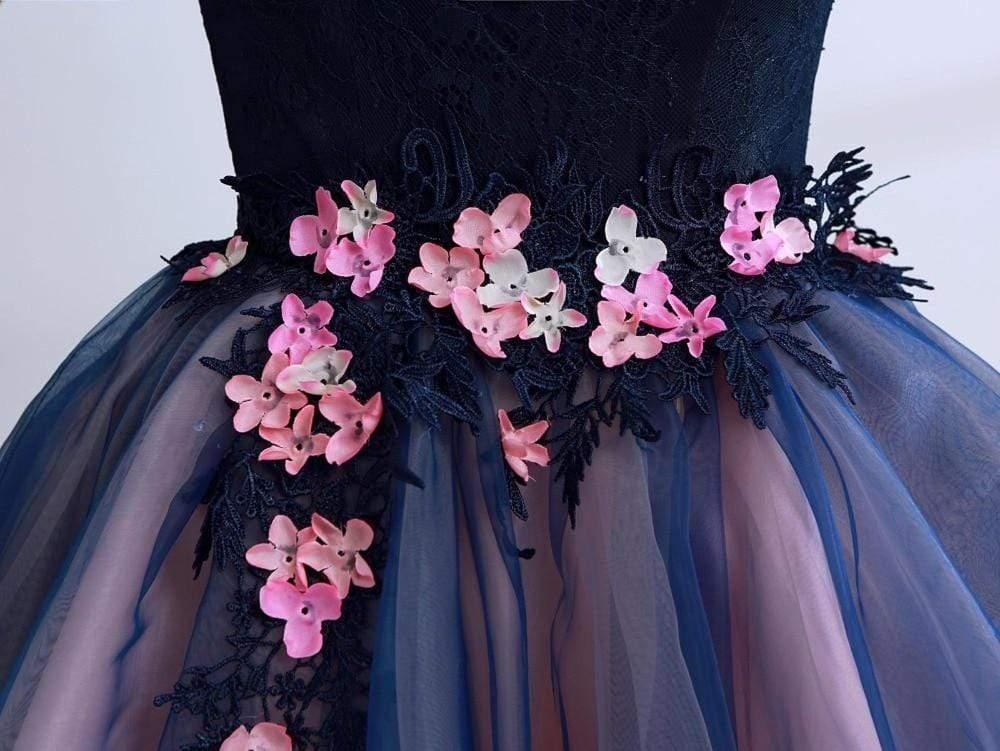 Luxury Elegant Famous Appliques Flowers Evening Party Dress (Short)