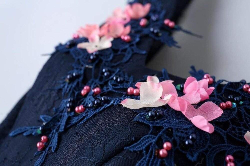 Luxury Elegant Famous Appliques Flowers Evening Party Dress (Short)