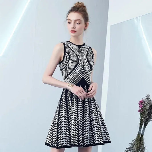 Her Shop Dress Black / M New Fashion Jacquard Sleeveless A Line Black Party Dress - HER SHOP®