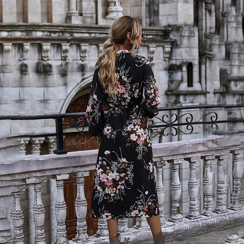 Her Shop Dress Puff Sleeve Autumn Winter Floral Dress