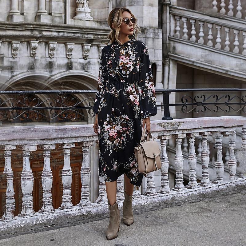 Puff Sleeve Autumn Winter Floral Dress HER SHOP Puff Sleeve Autumn Winter Floral Dress HER SHOP