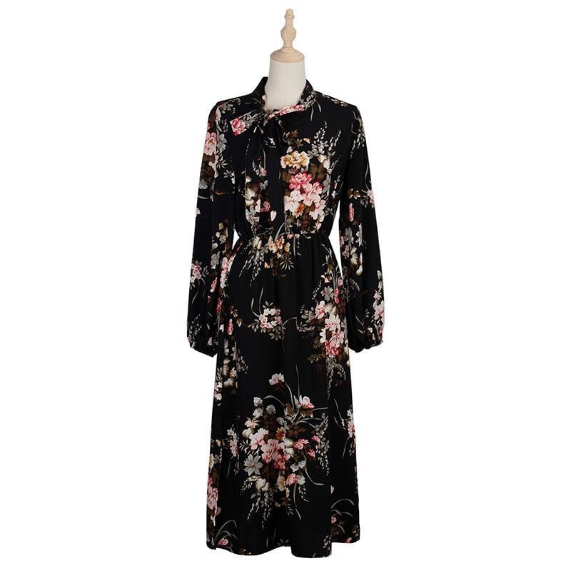 Her Shop Dress Puff Sleeve Autumn Winter Floral Dress