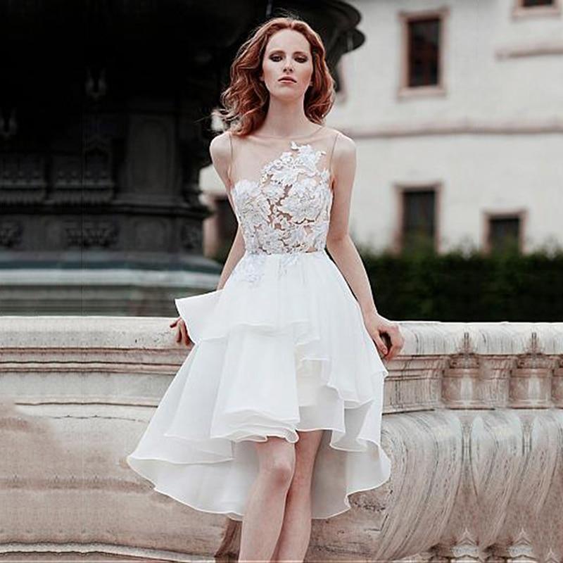 Custom Made Short Hi-Lo Mini Beach Wedding Dress Flirty & Modern Style Champagne 6 cm / 8 Custom Made Short Hi-Lo Mini Beach Wedding Dress Flirty & Modern Style Champagne 6 cm / 8