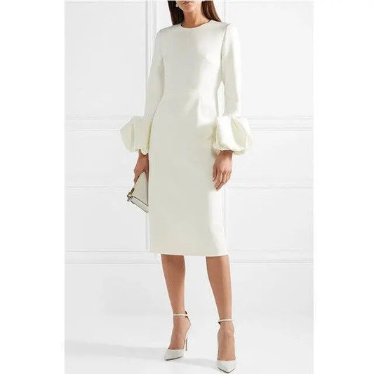 White Bubble Cuff Chiffon Dress for Women Her Shop - HER SHOP®