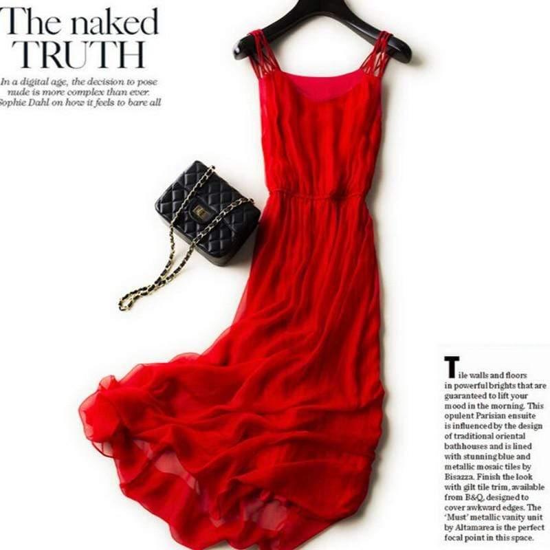 Her Shop Dresses 100% Silk Spaghetti-Strap Beach Dress