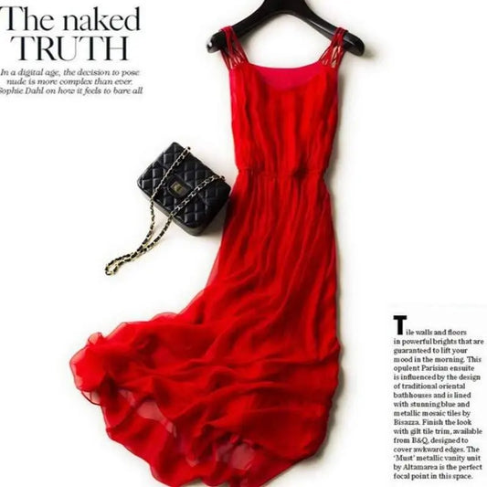 100% Silk Spaghetti-Strap Beach Dress - HER SHOP®