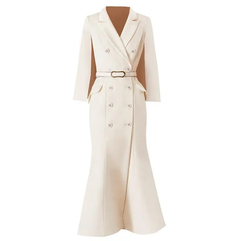Double Breasted Sleeveless White Ankle-Length Office Lady Dress Her Shop