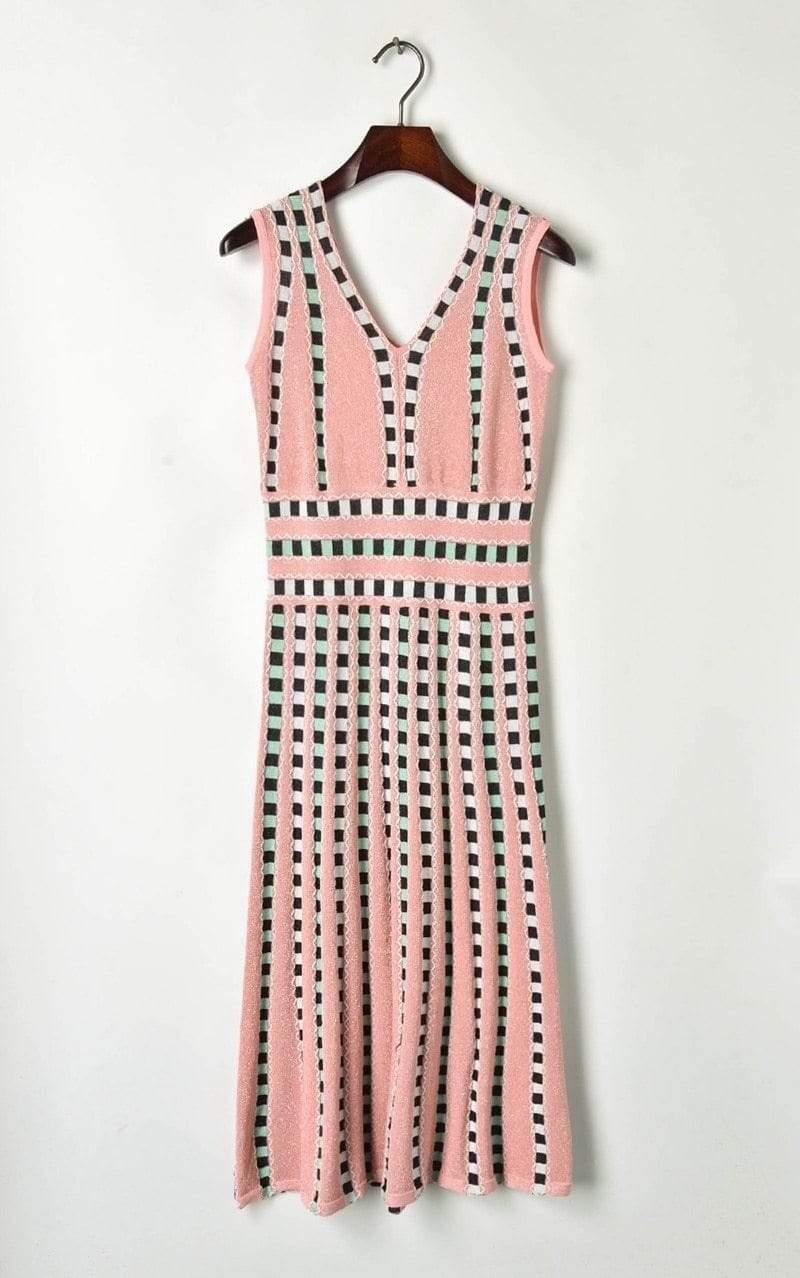 Elegant Grid Runway Summer Knit Dress