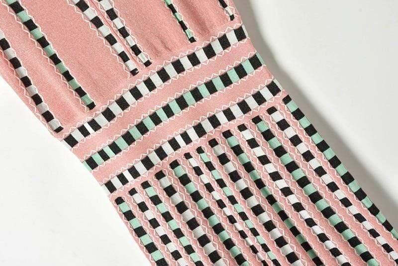 Elegant Grid Runway Summer Knit Dress