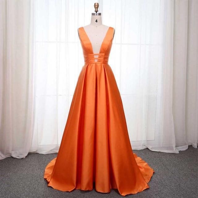 Her Shop Dresses Orange-35 / 2 Elegant Satin Evening Gown