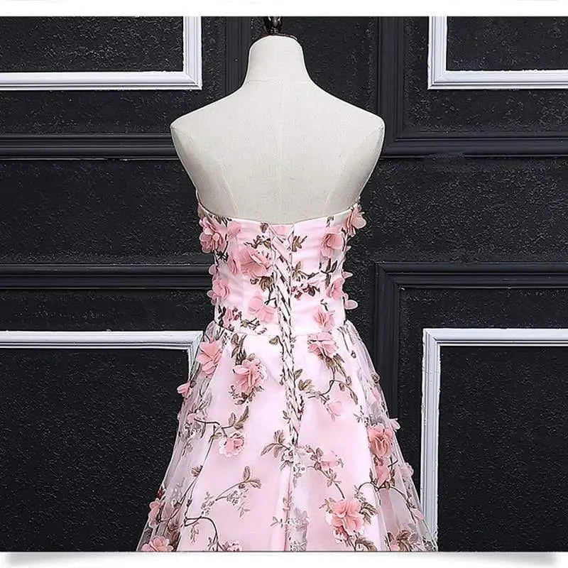 Long Appliqued Flowers Party Prom Dress