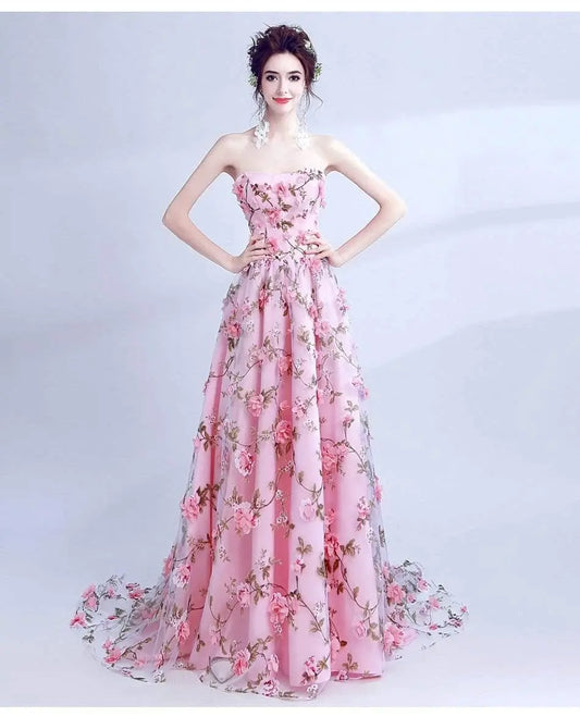 Long Appliqued Flowers Party Prom Dress - HER SHOP®