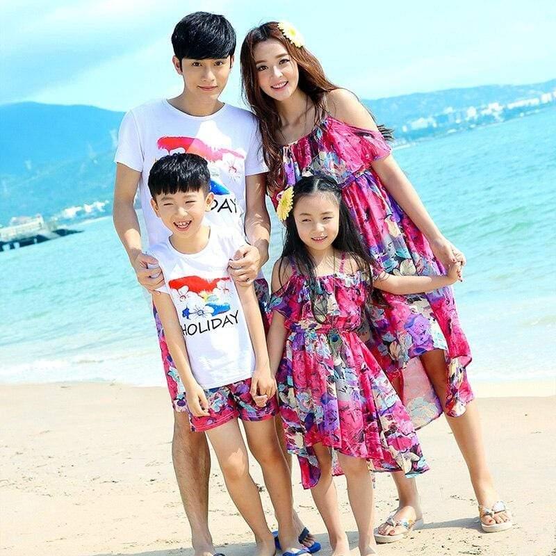Summer Family Matching Outfits Mother Daughter Beach Floral Dresses