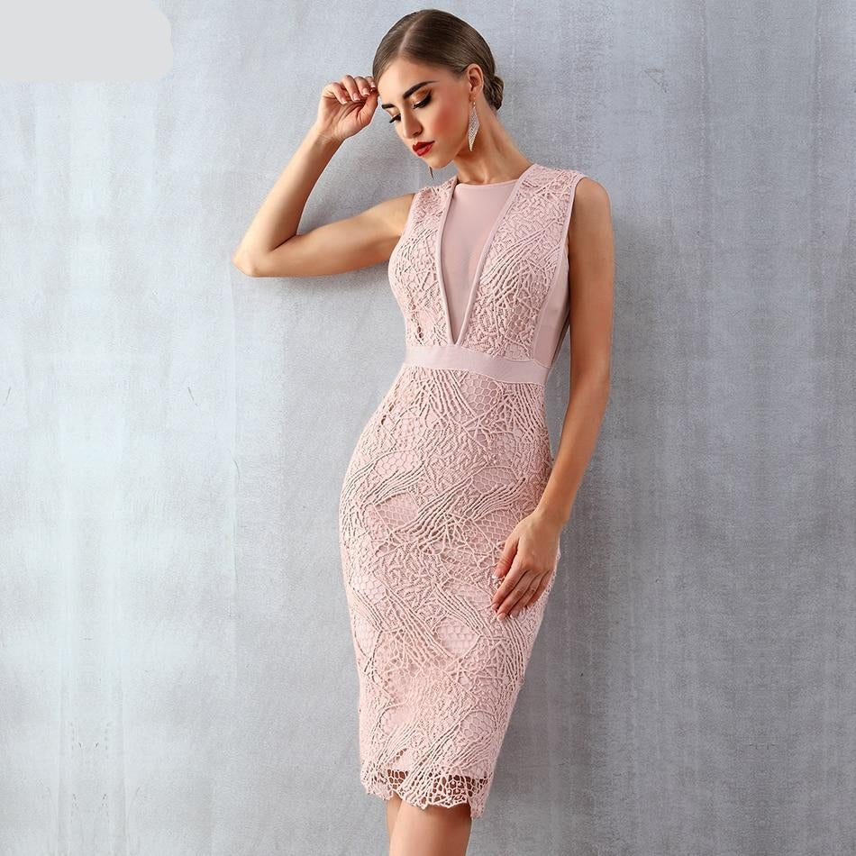Women Bandage Celebrity Party Dress Pink / M Women Bandage Celebrity Party Dress Pink / M