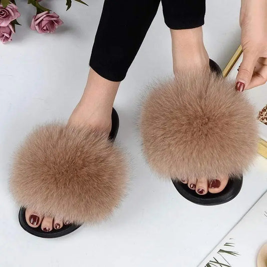 Women Casual Real Fox Fur Slippers - HER SHOP®