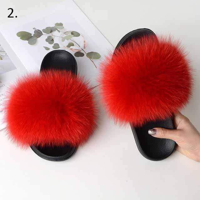 Women Casual Real Fox Fur Slippers