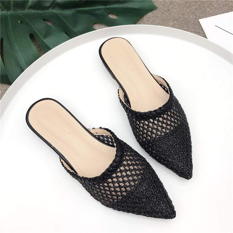 Canvas Slip on Shoes Pointed Tose Womens Mules Lace