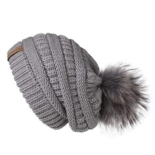 Pompom Slouchy Beanie Hat with Velvet - HER SHOP®