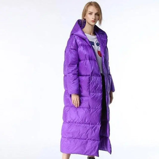Long Knee Purple Down Jacket Fashion Hooded Parka Her Shop - HER SHOP®