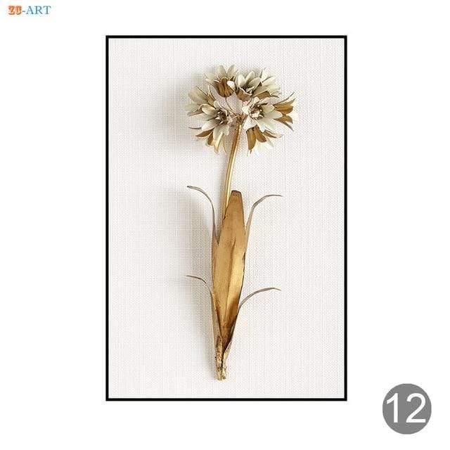 Minimalist Canvas Painting Golden Lilac Hyacinth Orchid Tulip Botanical Prints
