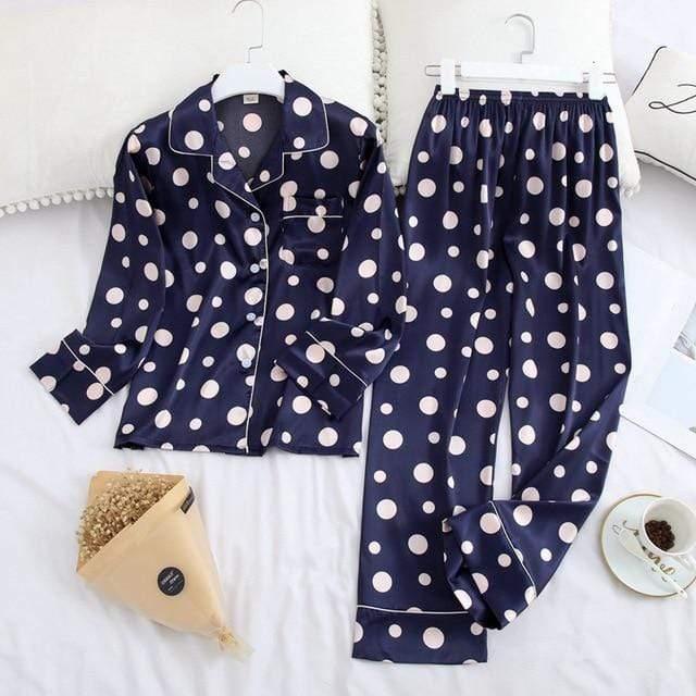 Long Sleeve Pajamas Autumn Ice Silk Long Sleeve Trousers Suit Printing Fashion Pajamas Set