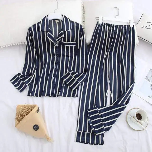 Long Sleeve Pajamas Autumn Ice Silk Long Sleeve Trousers Suit Printing Fashion Pajamas Set Her Shop