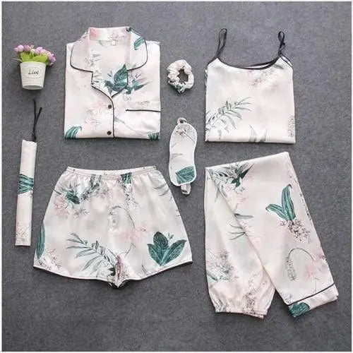 Sleepwear 7 Pieces Pajama Set Women Autumn Winter Sexy Pajamas Sets Sleep Suits Soft Sweet Cute Nightwear Gift Home Clothes - HER SHOP®