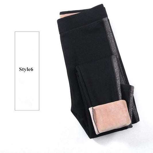 Autumn Winter Cotton Velvet Leggings Women High Waist Side Stripes Sporting Fitness Leggings Pants Warm Thick Leggings - HER SHOP