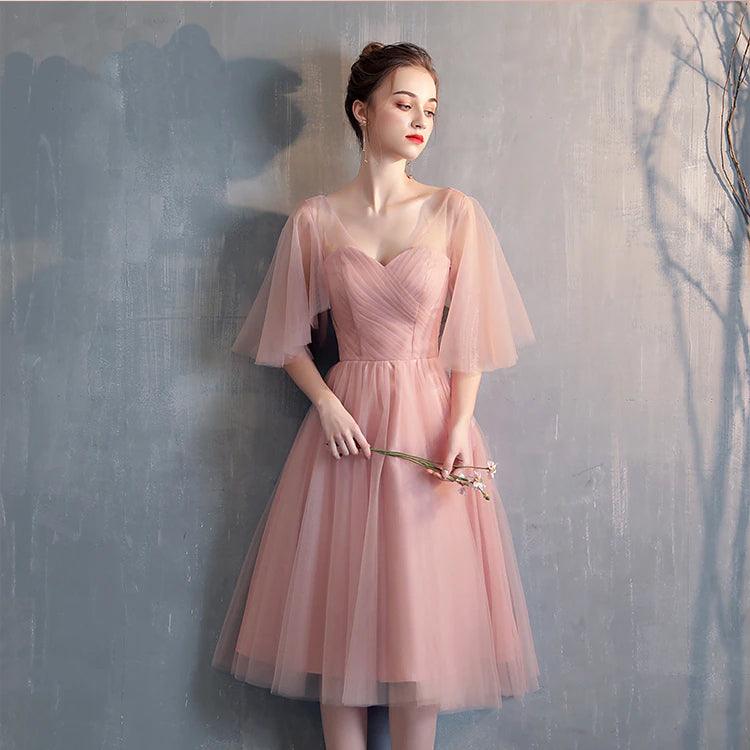Sweet Pink Lace Short Sleeves A-line Homecoming Dresses
