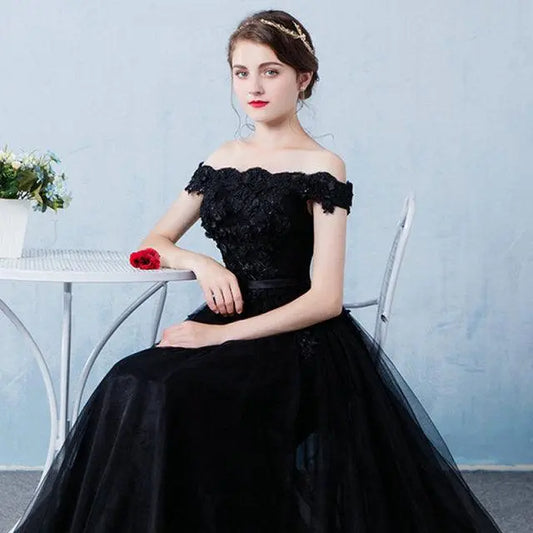 Appliques Beading Boat Neck Elegant Prom Dress - HER SHOP®