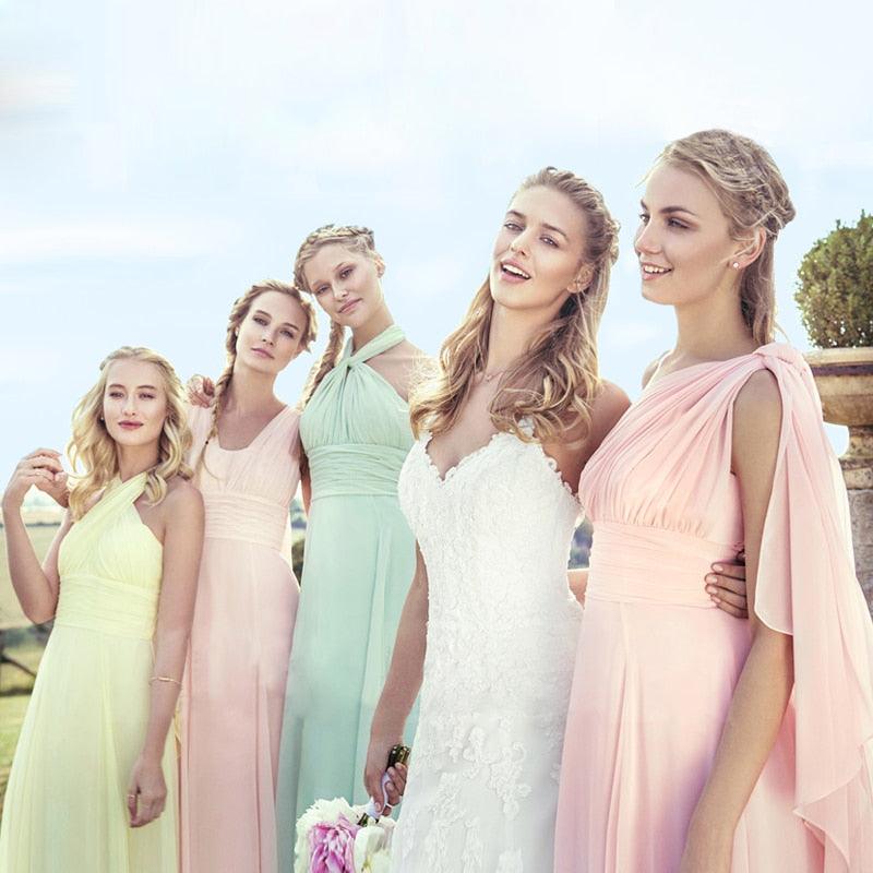 Candy Color Ruffles Chiffon A-Line Lace Up Sleeveless Bridesmaid Dresses