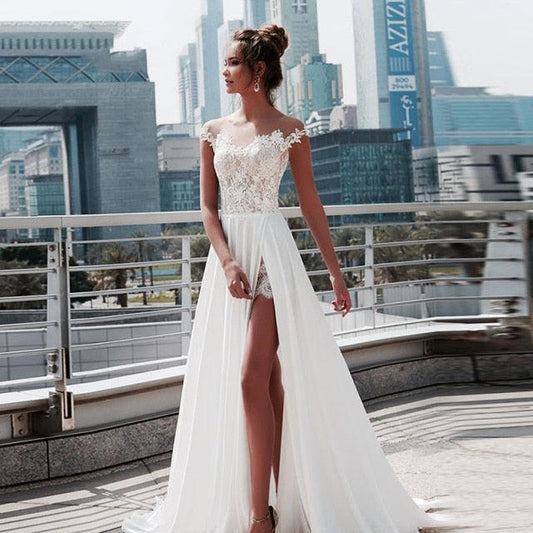 Vintage Beach Appliques Lace Boho Wedding Gown - HER SHOP®