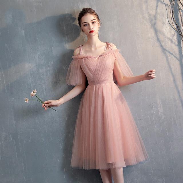 Sweet Pink Lace Short Sleeves A-line Homecoming Dresses