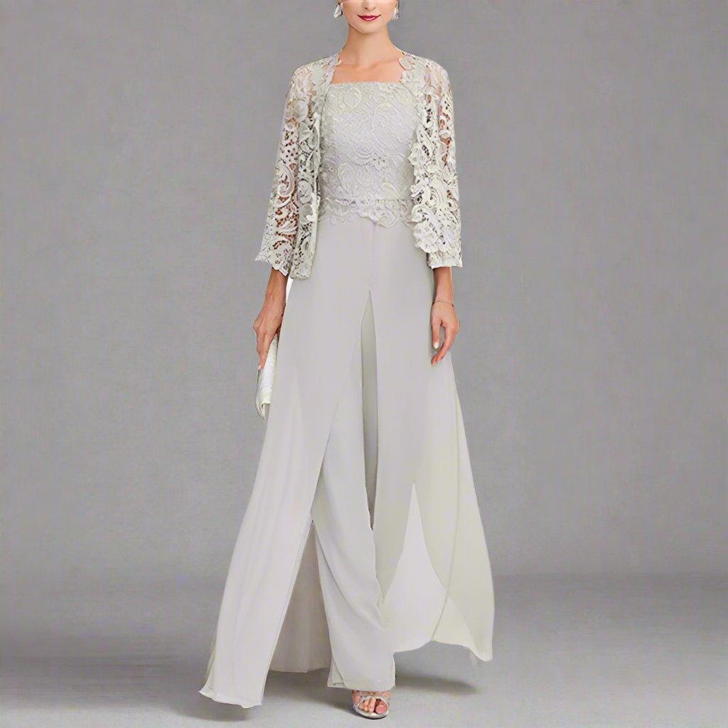 Custom Gray Lace Pant Suit for Mother of Bride