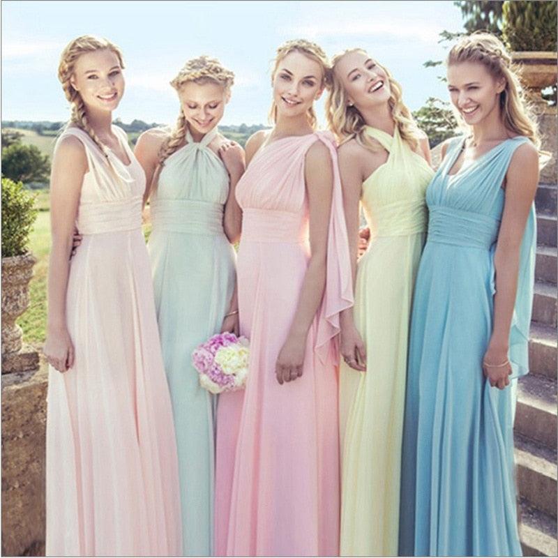 Candy Color Ruffles Chiffon A-Line Lace Up Sleeveless Bridesmaid Dresses
