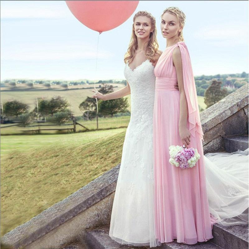 Candy Color Ruffles Chiffon A-Line Lace Up Sleeveless Bridesmaid Dresses