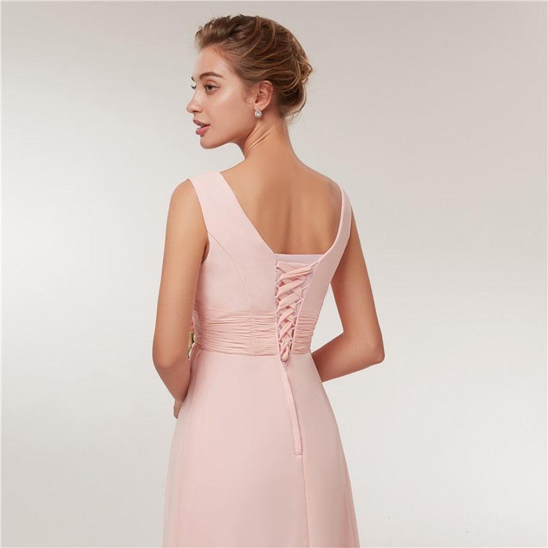 Long Chiffon Blush Pink Bridesmaid Dresses