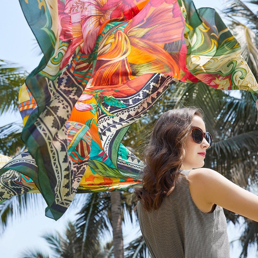 100% Silk Long Luxury Beach Scarf 245*110cm - HER SHOP