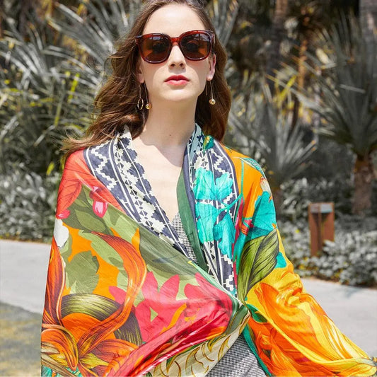 100% Silk Long Luxury Beach Scarf 245*110cm - HER SHOP®