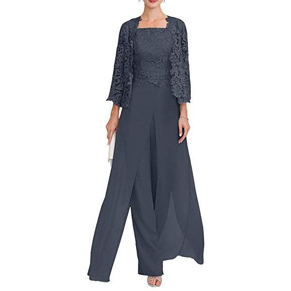 Custom Gray Lace Pant Suit for Mother of Bride
