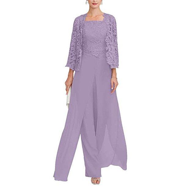 Custom Gray Lace Pant Suit for Mother of Bride