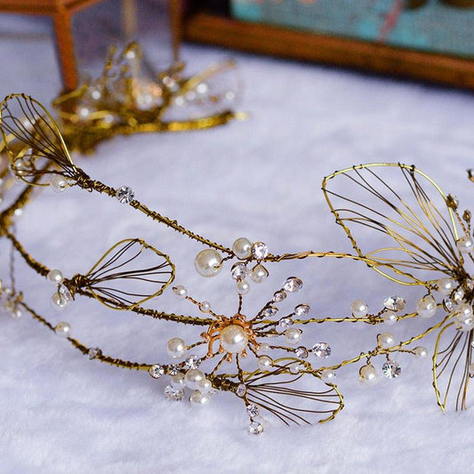 Vintage Gold Leaf Crown Handmade Pearl Tiara Headband - HER SHOP