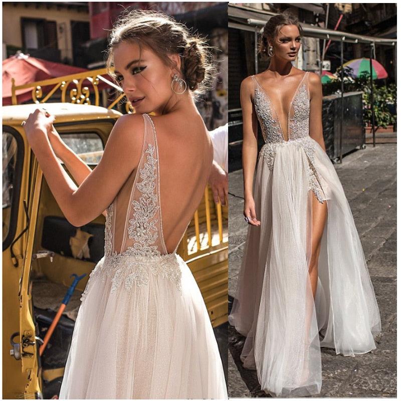 Custom Made Sexy Backless Lace Beach Wedding Dress Elegant & Lightwe HER SHOP Custom Made Sexy Backless Lace Beach Wedding Dress Elegant & Lightwe HER SHOP