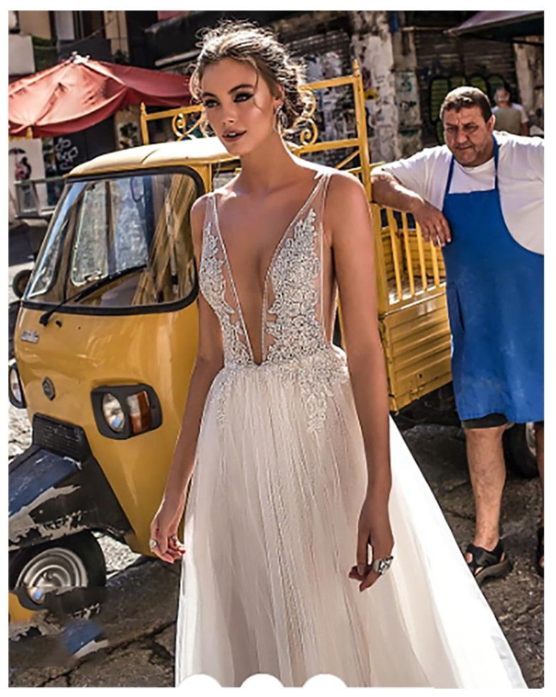 Backless Lace Beach Wedding Dress