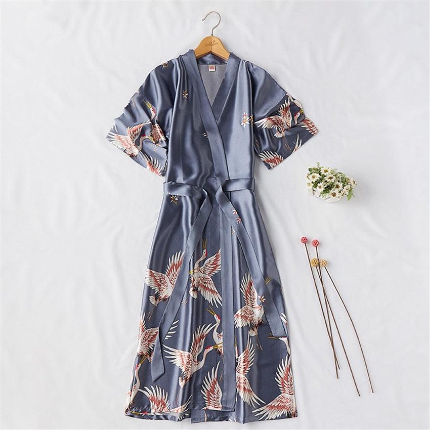 Bridesmaid, Sister, Mother of The Bride Japanese Yukata Print Crane Bathrobe