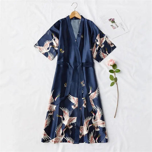 Bridesmaid, Sister, Mother of The Bride Japanese Yukata Print Crane Bathrobe Her Shop - HER SHOP®