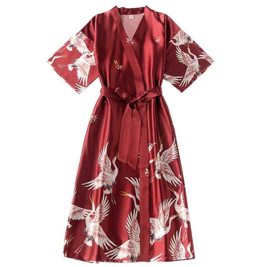 Bridesmaid, Sister, Mother of The Bride Japanese Yukata Print Crane Bathrobe