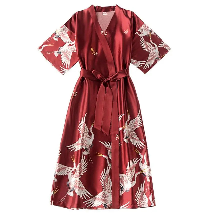 Bridesmaid, Sister, Mother of The Bride Japanese Yukata Print Crane Bathrobe Her Shop