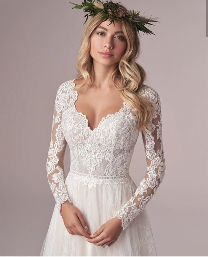 Graceful Lace A Line Wedding Dresses 2023 Beaded High Neck Plus